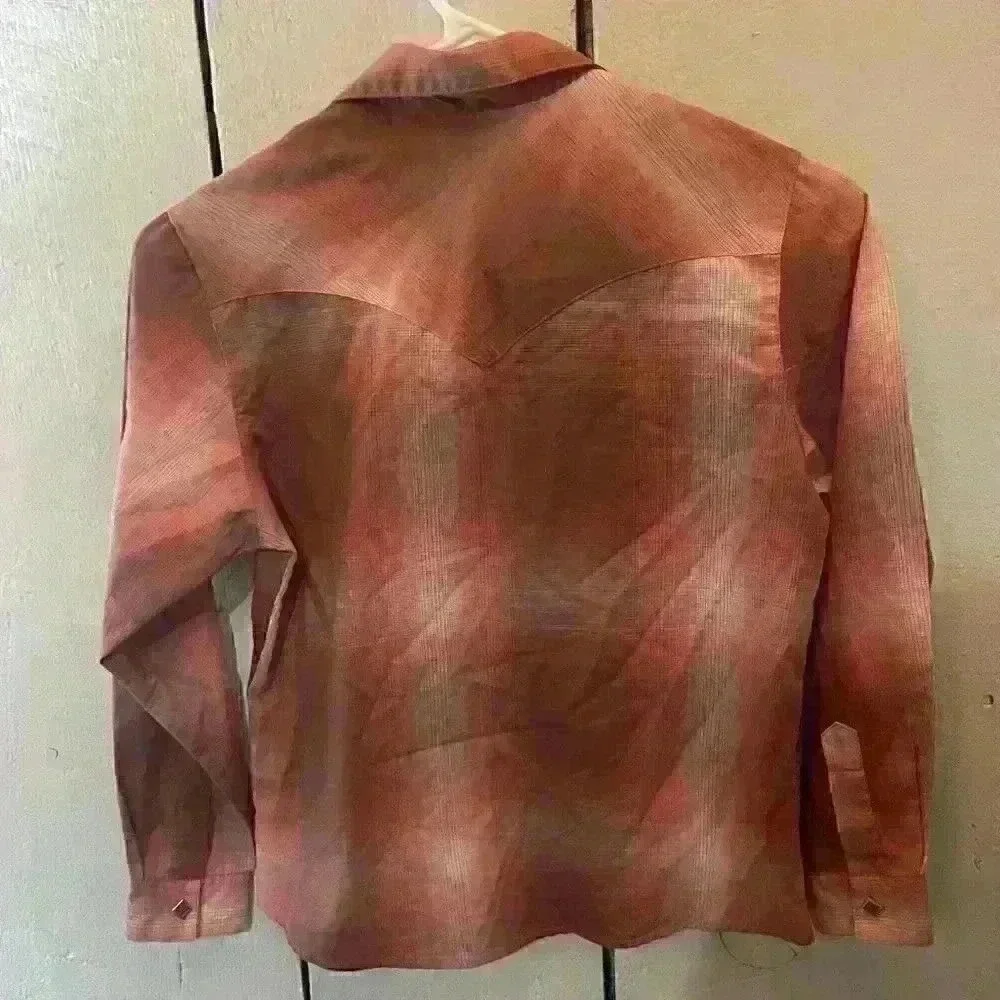 Wrangler Shirt Boys Kids Large Plaid Orange Pearl‎ Snap Long Sleeve Western